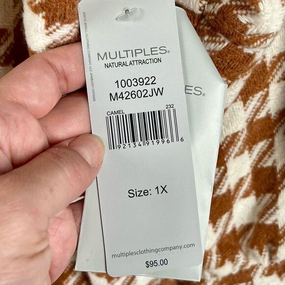NWT Multiples Camel Houndstooth Zip Up Jacket 1X - Picture 4 of 14